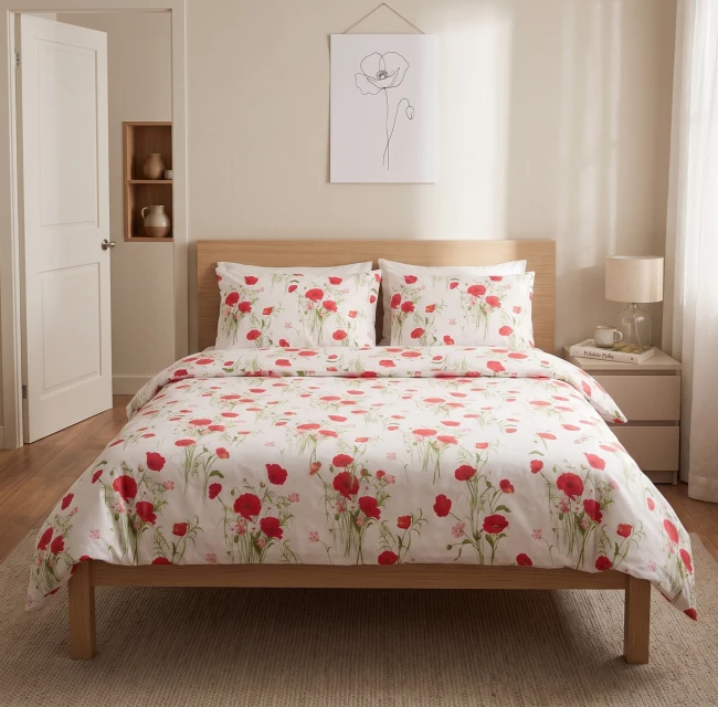 nowoczesna-posciel-140x200-motyw-botaniczny-maki cotton-market
