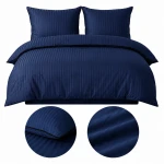 Komplet Pościeli z Adamaszku 160x200 Granatowa, Bawełna Premium + Prześcieradło