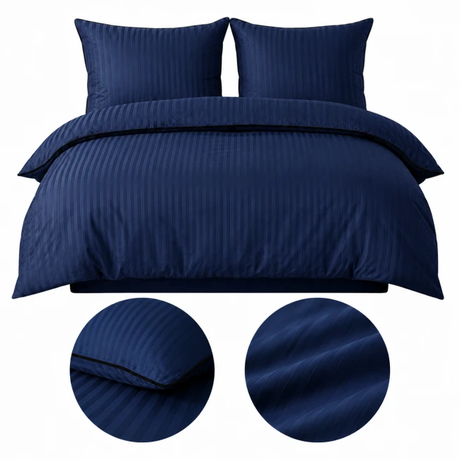 Hotelowa granatowy.komplet poscieli, posciel, bawelna 100%, adamaszek premium, granat, 160x200