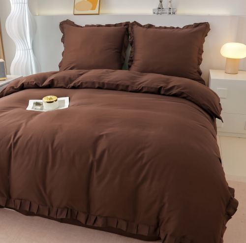 Pościel Premium z Bawełny 140x200 z Brązową Falbaną