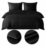 Komplet Pościeli z Adamaszku 220x200 Czarna, Bawełna Premium + Prześcieradło