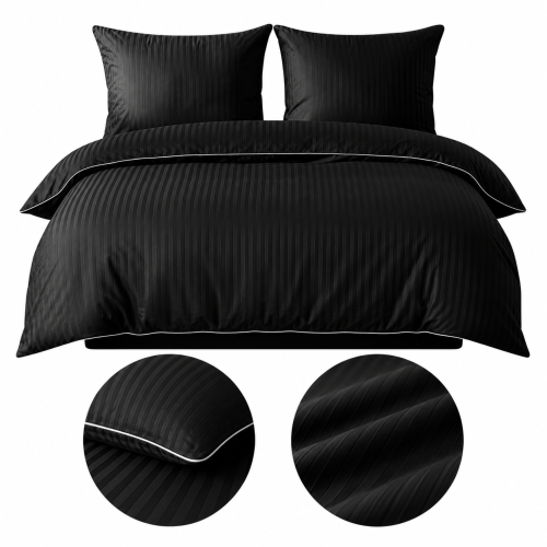 Hotelowa czarny.komplet poscieli, posciel, bawelna 100%, adamaszek premium, czarna, 220x200