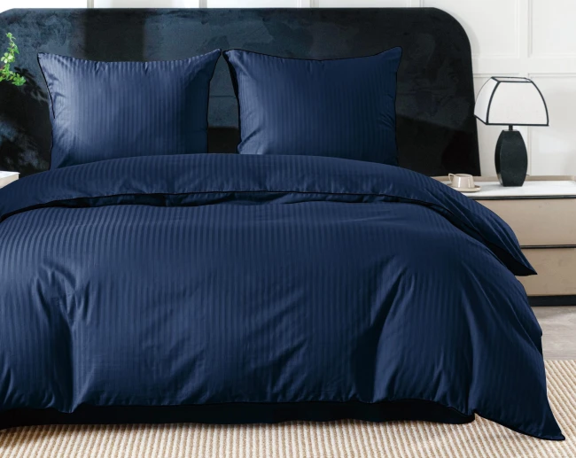 Hotelowa granatowy.komplet poscieli, posciel, bawelna 100%, adamaszek premium, granat, 160x200