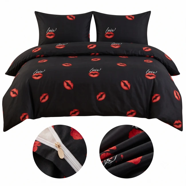 POSCIEL BAWELNIANA 200x200 USTA CZARNA CZERWONE USTA BAWELNA COTTON MARKET SUPER JAKOSC