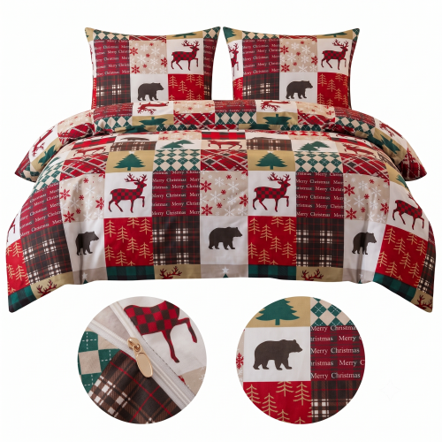 przytulna-posciel-200x200-canada-czerwona-krata-jelenie-cotton-market
