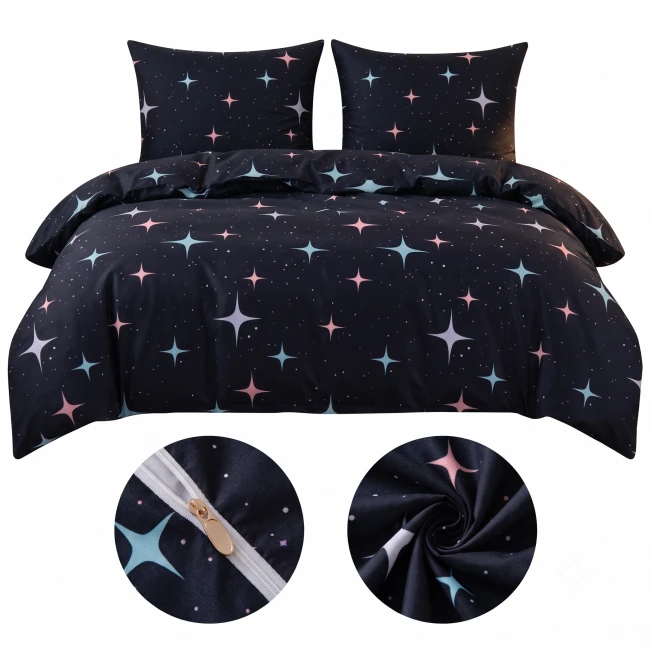Posciel bawelniana 200x200 gwiazdy granatowa-posciel- -motyw-gwiazdy-cotton-market
