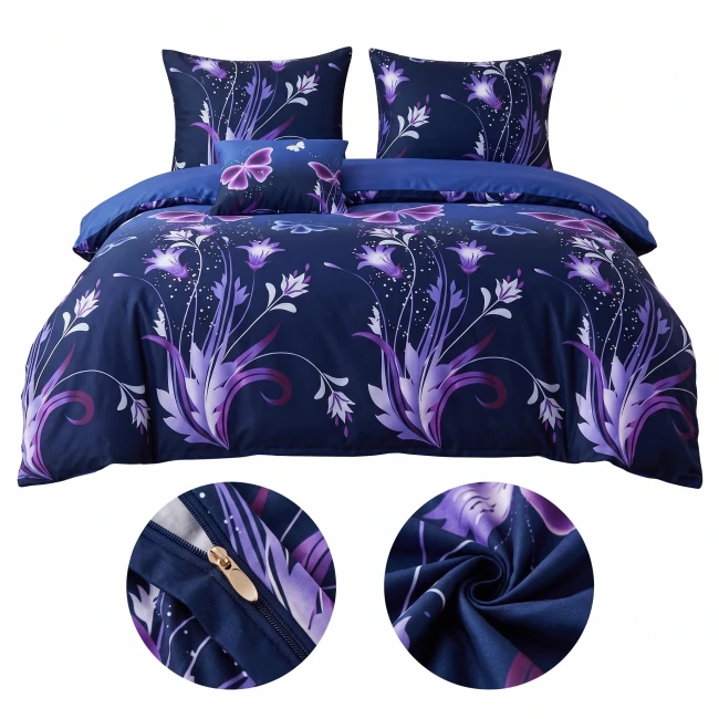 Komplet Poscieli Dwuosobowej Motyle 160x200 z 2 Poszewkami 70x80 motylki 100% bawelna bawelniana kwiatki