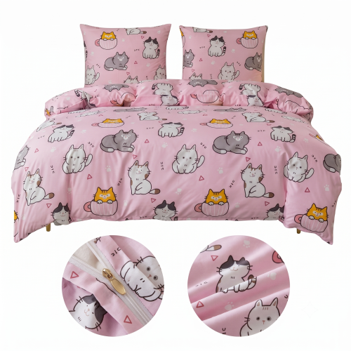 bawelna 100% bawelniana kotki zwierzeta urocza-rozowa-posciel-motyw-kotki-cotton-market