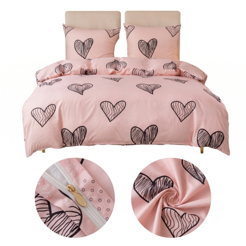 Komplet Poscieli Dwuosobowej Serca 160x200 z 2 Poszewkami 70x80 super jakosc 100% bawelna mile w dotyku zywe kolory