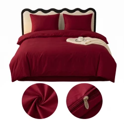 Komplet Pościeli Bordo Dwuosobowej   200x200 z 2 Poszewkami 70x80 