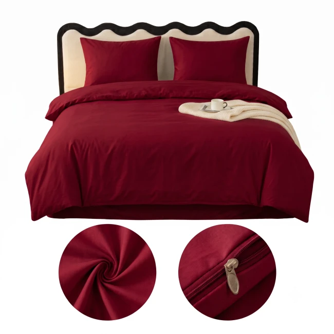 posciel 220x200 100% bawelna  bordo gladka cottonmarket dwie poszewki premium cotton dobra jakosc