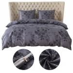 Komplet Pościeli 200x200 z 2 Poszewkami 70x80 w Kwiaty BOTANIC GREY 