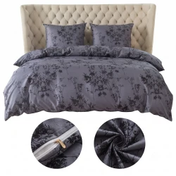 Komplet Pościeli 140x200 z 2 Poszewkami 70x80 w Kwiaty BOTANIC GREY 