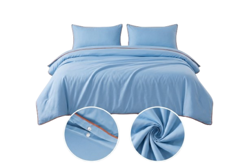 Posciel basic blekit lamowka pomaranczowa nowoczesna-blekitna-posciel-220x200-z-pomaranczowa-lamowka-cotton-market