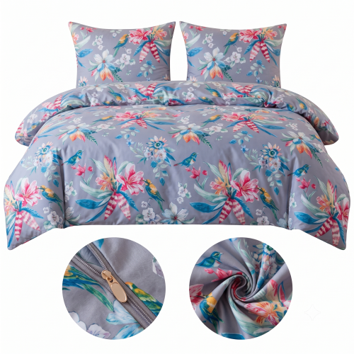 POSCIEL BAWELNIANA 220x200 CARMEN, kwiaty liscie ptaki 1642  -1
