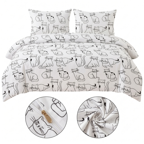 POSCIEL BAWELNIANA 200x200 MRUCZEK ,KOTEK KOT BIALY CZARNY BAJKA -bialo-czarna-posciel-200x200-w-koty-mruczek-cotton-market