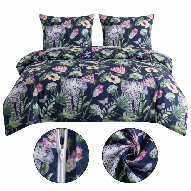 posciel 3d bawelniana kwiaty kolorowa kolorowa-posciel-3d-kwiaty-garden-cotton-market-pantera zwierze kwiaty liscie 3