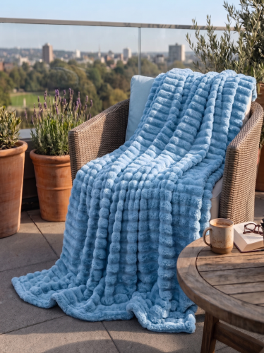 Koc polarowy FALA 170x210 niebieski, ogrodowy , pinkikowy, na ogrod, na tara, na trawe, na piknik, pled, mata